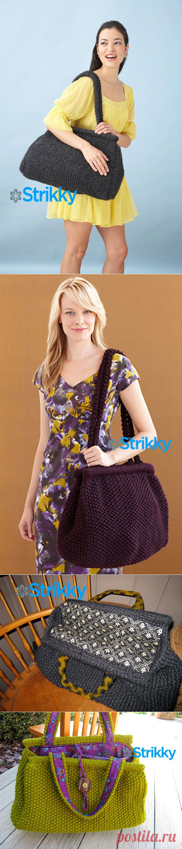 Сумка "Саквояж" с жемчужным узором, вязаная спицами | Strikky.ru