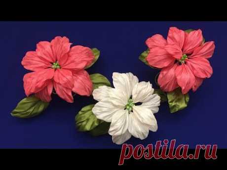 Ribbons Poinsettia.DIY/Estrella de Navidad hecha de cintas/Пуансеттия из лент