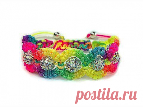 DIY: Flower style macrame shamballa bracelet / Радужный браслет шамбала в цветочном стиле - YouTube