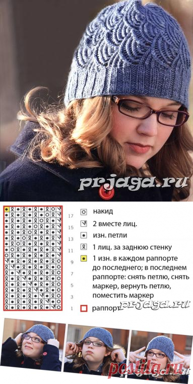 Женская шапка спицами с «чешуйками»
