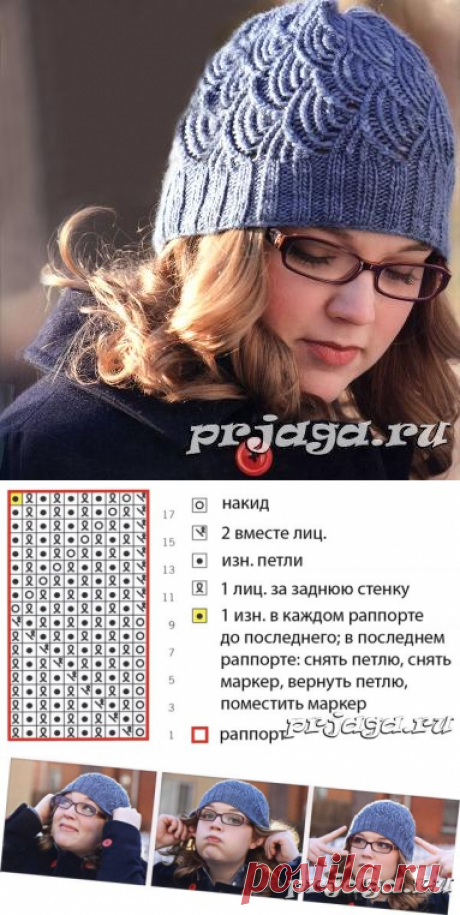 Женская шапка спицами с «чешуйками»