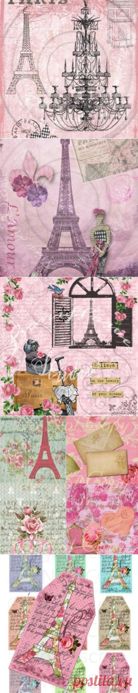Винтажные картинки для творчества - postcard of Eiffel tower in Paris