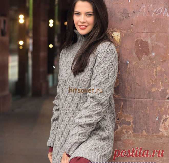 Свитер с ромбами спицами