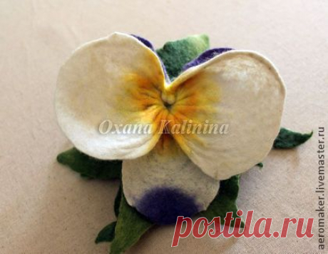 Брошь-заколка Анютка White - белый,анютины глазки,окчана калинина,брошь