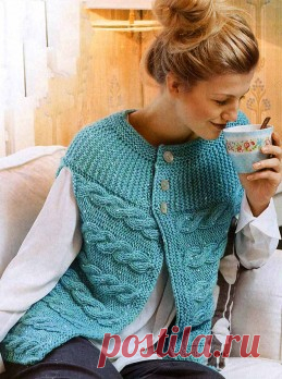 Вязание крючком и спицами - Жилет из поперечных кос