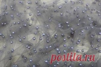 Cетка вышивка серого цвета с жемчугом, Арт.3059 C#2 D#1 купить в интернет-магазине Текстиль Плаза