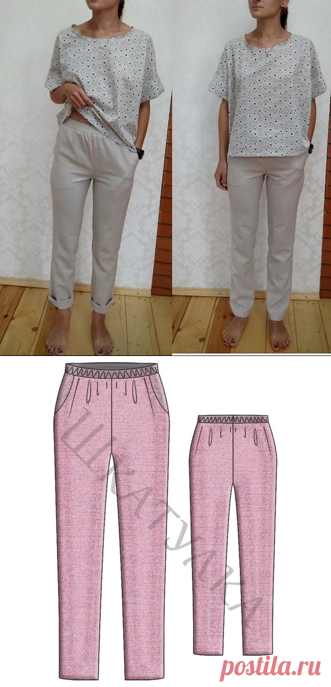 Выкройка узких женских брюк на резинке WB050719 | Шкатулка