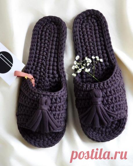Тапочки крючком из трикотажной пряжи — ВЯЗАЛЬЩИЦА