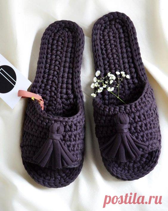 Тапочки крючком из трикотажной пряжи — ВЯЗАЛЬЩИЦА