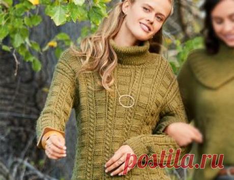 Женский свитер с шахматным узором  - схема вязания спицами. Вяжем Свитеры на Verena.ru Схема и описание вязания на спицах женского свитера с шахматным узором из журнала «Сабрина» №10/2018