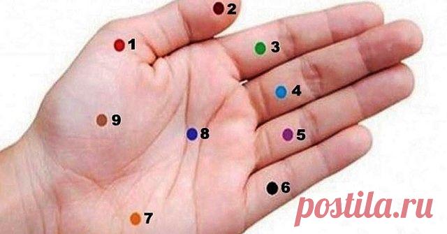 Нажмите на эти точки и через 5 минут вы увидите, что произойдет! 

Целительные точки на ладони 
На ладонях существуют определенные точки, рефлекторно связанные с нашими органами. Воздействуя на эти точки, можно влиять на работу соответствующих органов. 

Эта древняя техника схожа с иглоукалыванием. Достаточно надавливать на нужную точку в течение 5 минут, дышать при этом следует спокойно. 

1. Большой палец. 
При нажатии на эту точку может решить такие проблемы, как кашель...