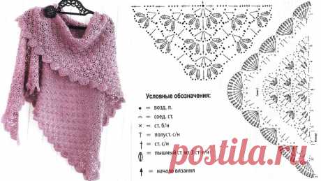 9 схем для вязания современных шалей крючком: станут достойным украшением гардероба, и согреют в прохладные осенние и зимние дни | Рукоделишна | Дзен