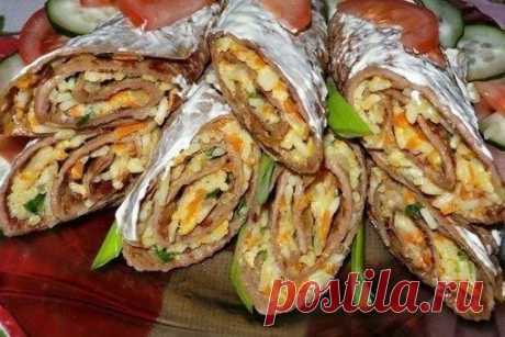 Тонкие очень вкусные печёночные блинчики с начинкой