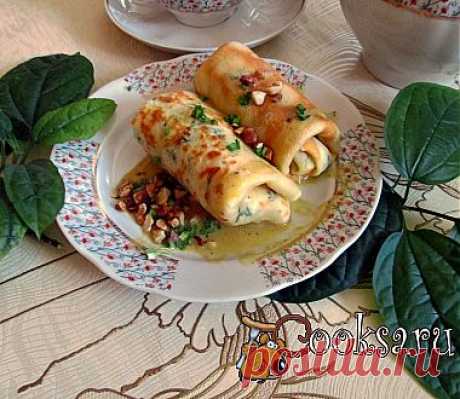 Блинчики с яйцами и зеленым луком с ароматным соусом рецепт с фото