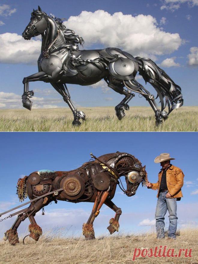 Впечатляющи скульптуры животных из металлолома