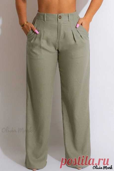 Olivia Mark - Classic Black Solid High-Waisted Straight Leg Womens Casual Pants