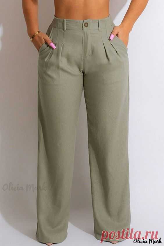 Olivia Mark - Classic Black Solid High-Waisted Straight Leg Womens Casual Pants