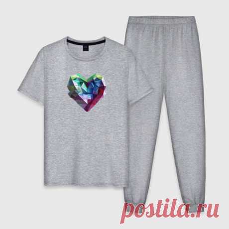 Мужская пижама хлопок Геометрическое полигональное сердце Пижама — домашняя одежда со свободным кроем