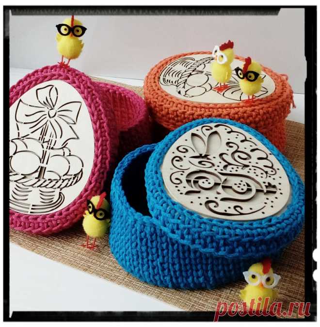 Готовимся к Пасхе 2021.  Пасхальные корзинки. Корзинка "корзинка" и "заяц" Деревянные заготовки обвязаны пряжей YarnArt Macrame