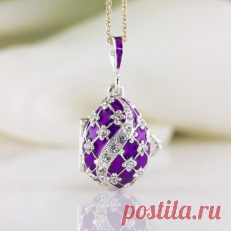 Locket Pendant w Guardian Angel Charm Enamel Jewelry Purple | Etsy