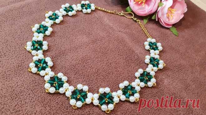 Beaded necklace/Pearl necklace/Жемчужное ожерелье/Жемчужное колье/Изумрудное колье/Бисер/DIY/Neckace GO! https://www.instagram.com/natali_amapola второй аккаунт инстаграм https://www.instagram.com/amapola_natali Автор схемы - Натали Амапола. Копирование авто...