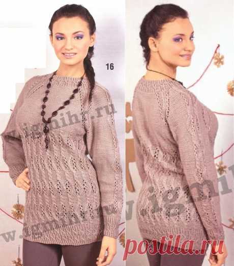 Вязаный ажурный джемпер Вязаный ажурный джемпер В статье представлены подробное текстовое описание вязания спицами данной модели и схема узора.