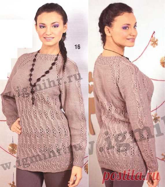 Вязаный ажурный джемпер Вязаный ажурный джемпер В статье представлены подробное текстовое описание вязания спицами данной модели и схема узора.