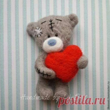 Купить Мишка Тедди (войлочная брошь) - серый, тедди, тедди мишка, тедди медведи