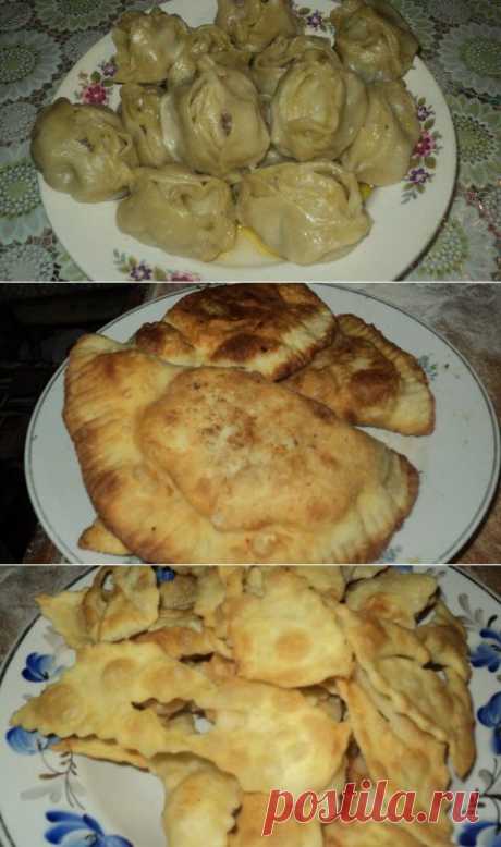 ТЕСТО - на 3 БЛЮДА !!!    **Пельмени, чебуреки и хворост. *Тесто: просеять муку 6ст. Отдельно: яйцо 2шт, соль 2ч/л -взбить, добавим кип/тёпл/воды 2ст, раст/масло 3ст/л, и водка 2ст/л! *Затем: в муку ввести смесь, и замесить тугое тесто, в плёнку и в холод.