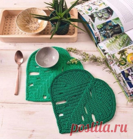 ​Схема для вязания красивых подставок под горячее в виде листьев