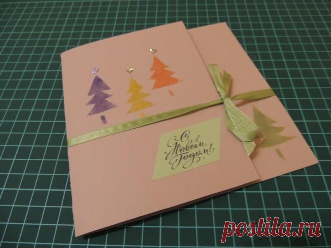 Новогодняя открытка за 5 минут с подробным МК.