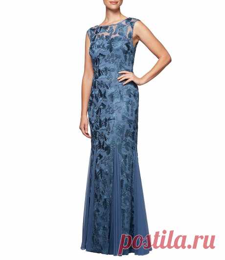 Alex Evenings Cap-Sleeve Embroidered Gown | Dillards