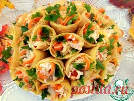 Солнечный салат в яичных блинчиках – кулинарный рецепт