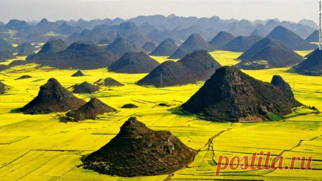 Luoping Basin, Китай. В марте цветет рапс.