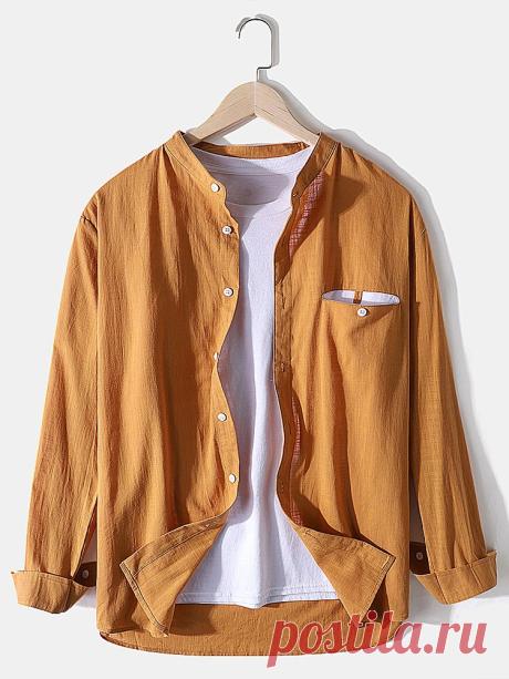Banggood Design Mens 100% Cotton Solid Color Button Up Long Sleeve Casual Shirts - US$22.99