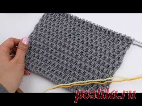 Два накида и две лицевые. Простой текстурный узор спицами 🧶🧶🧶
