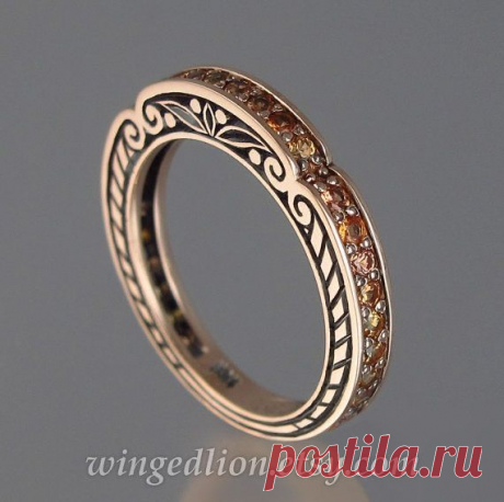 Кольцо. Женское кольцо. Желтые цирконы. Желтое золото.