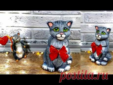 Как сделать КОТА из СТЕКЛЯННОЙ БАНКИ своими руками. Поделки из СОЛЕНОГО ТЕСТА. JAR crafts. CAT. DIY.