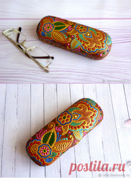 Футляр для очков коричневый мехенди – купить в интернет-магазине на Ярмарке Мастеров с доставкой - GJISDRU | Омск