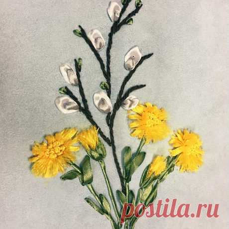 Как вышить вербу и мать-и-мачеху