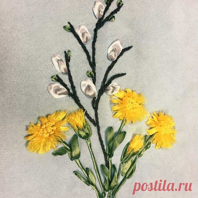 Как вышить вербу и мать-и-мачеху