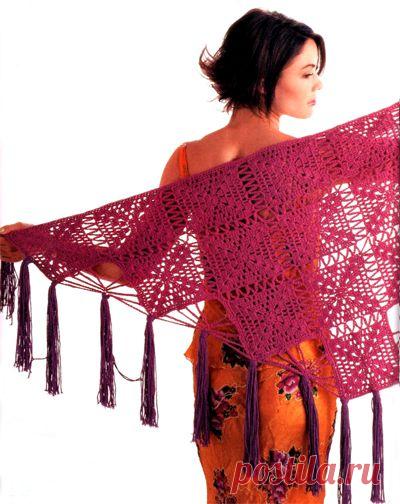 Ажурная геометрическая шаль из квадратов с кистями. Крючком. / Обсуждение на LiveInternet - Российский Сервис Онлайн-Дневников
