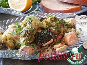 Рагу из красной рыбы с шампиньонами и брокколи - кулинарный рецепт