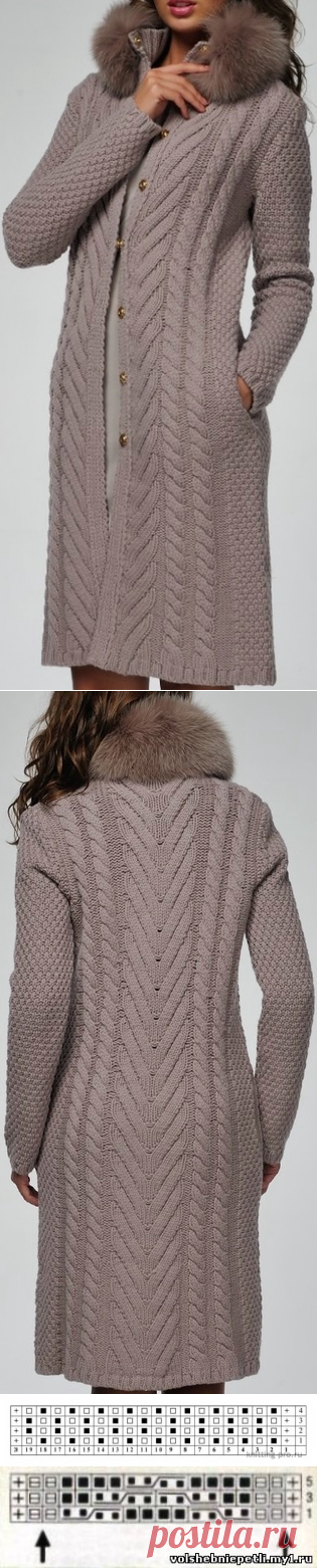 Пальто вязаное BLUMARINE с мехом на воротнике
