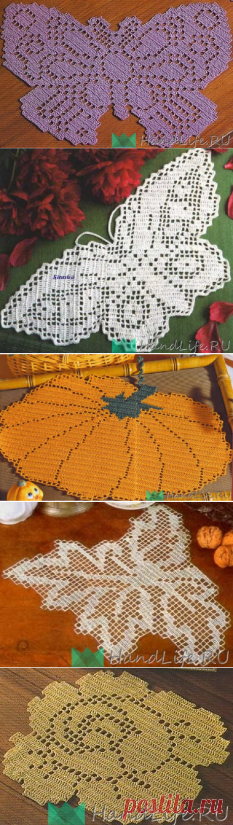 Филейные бабочки, цветы и листья / Вязание крючком