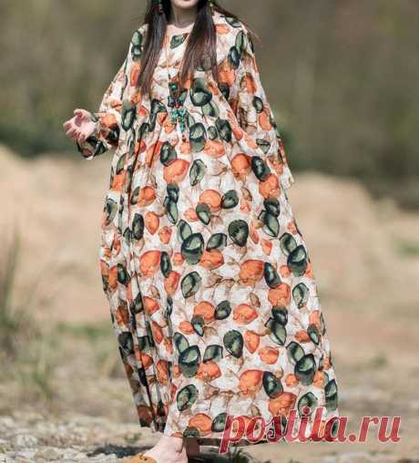 Women Maxi dress Cotton oversized dress long sleeves dress | Etsy