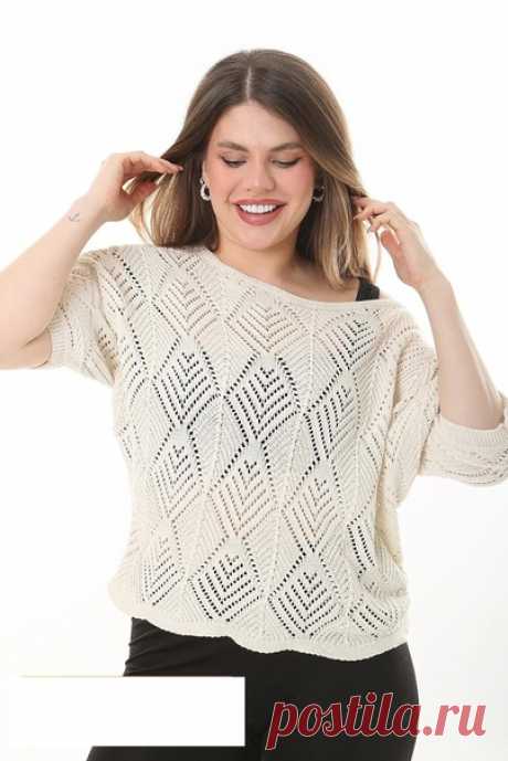 Запись на стене Джемпер от бренда Jawen, схема узораДжемпер размера плюс сайз с коротким цельновязанным рукавомРаппорт узора - 30 петель (плюс одна петля для симметрии) и 44 ряда. В изнаночных рядах петли вяжутся по рисунку.