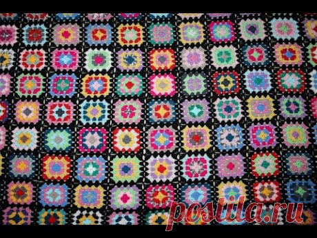 Одеяло "бабушкин квадрат". Мотивы крючком. Часть 2- соединяем мотивы. Afgan blanket. Easy pattern.