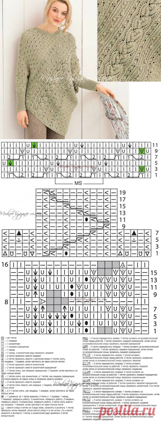 Пуловер-пончо связанный спицами необычным способом
