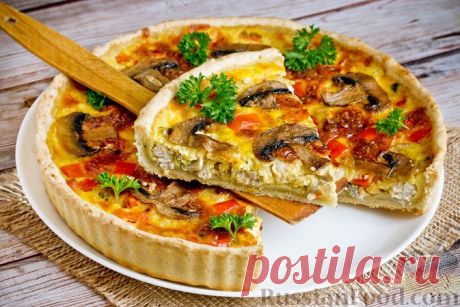 Рецепт: Киш с курицей, грибами и сладким перцем на RussianFood.com
